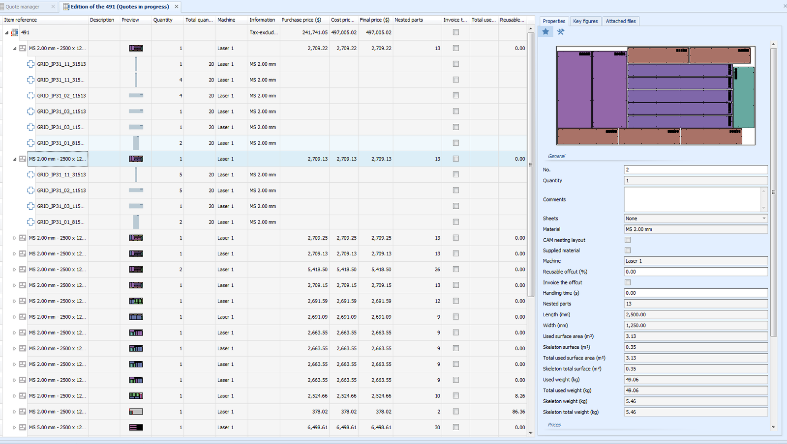 Nesting-Based Material & Cutting Cost